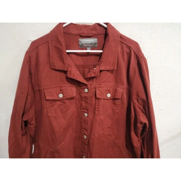Torrid Jacket 3 3X Brick Red Rust Cotton Twill Button Front Trucker Plus Size - Picture 2 of 10